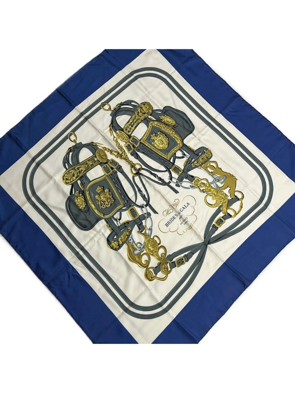 Hermes Scarf Carre 90 Blue White Brides de Gala